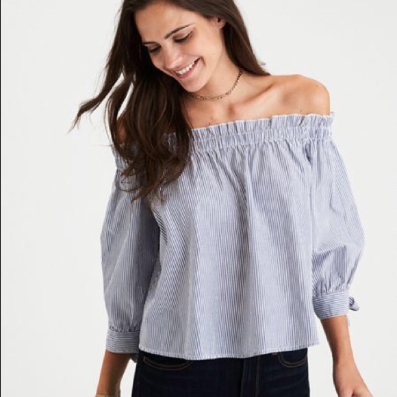 American Eagle Outfitters Tops - American eagle off the shoulder striped tie-sleeve